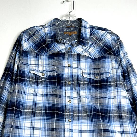 Jachs Girlfriend Long Sleeve Plaid Snap Flannel Shirt Blue Womens Medium Cotton - Picture 2 of 9